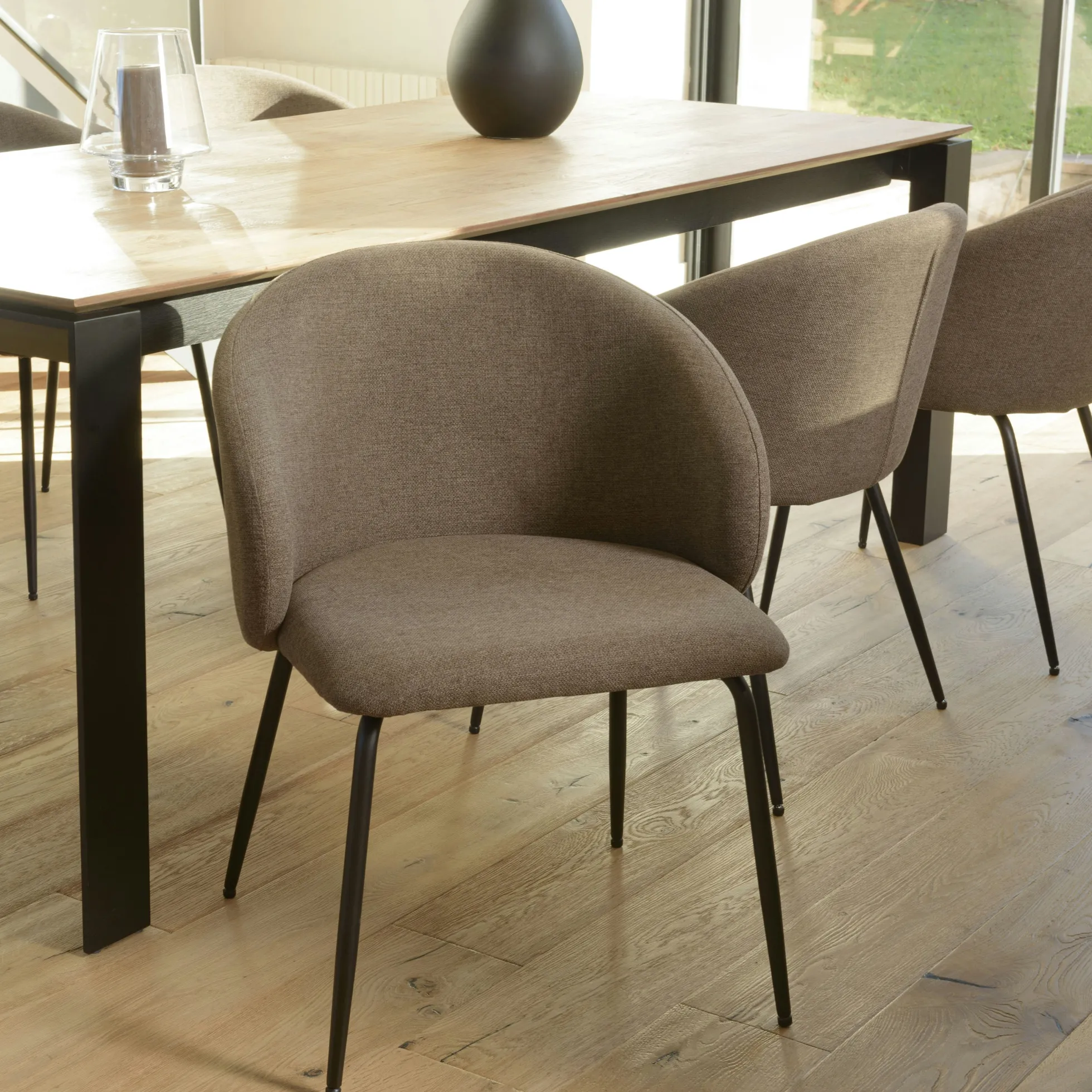 Chaise style cabriolet tissu marron (lot de 2) TIM