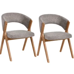 Chaise taupe bois et tissu, forme ronde (lot de 2) AGADE