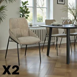 Chaise taupe à dossier plissé (lot de 2) OKA