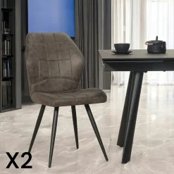 Chaise taupe motif damier,(lot de 2) LOMBARDIE