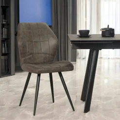 Chaise taupe motif damier,(lot de 2) LOMBARDIE