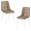Chaise taupe motif damier pieds blancs (x2) LORA