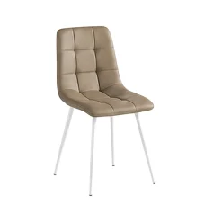 Chaise taupe motif damier pieds blancs (x2) LORA