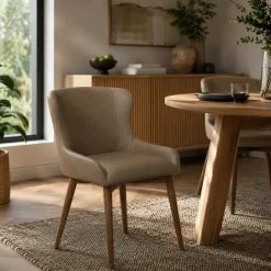 Chaise taupe vintage à dossier enveloppant (x2) LARIO