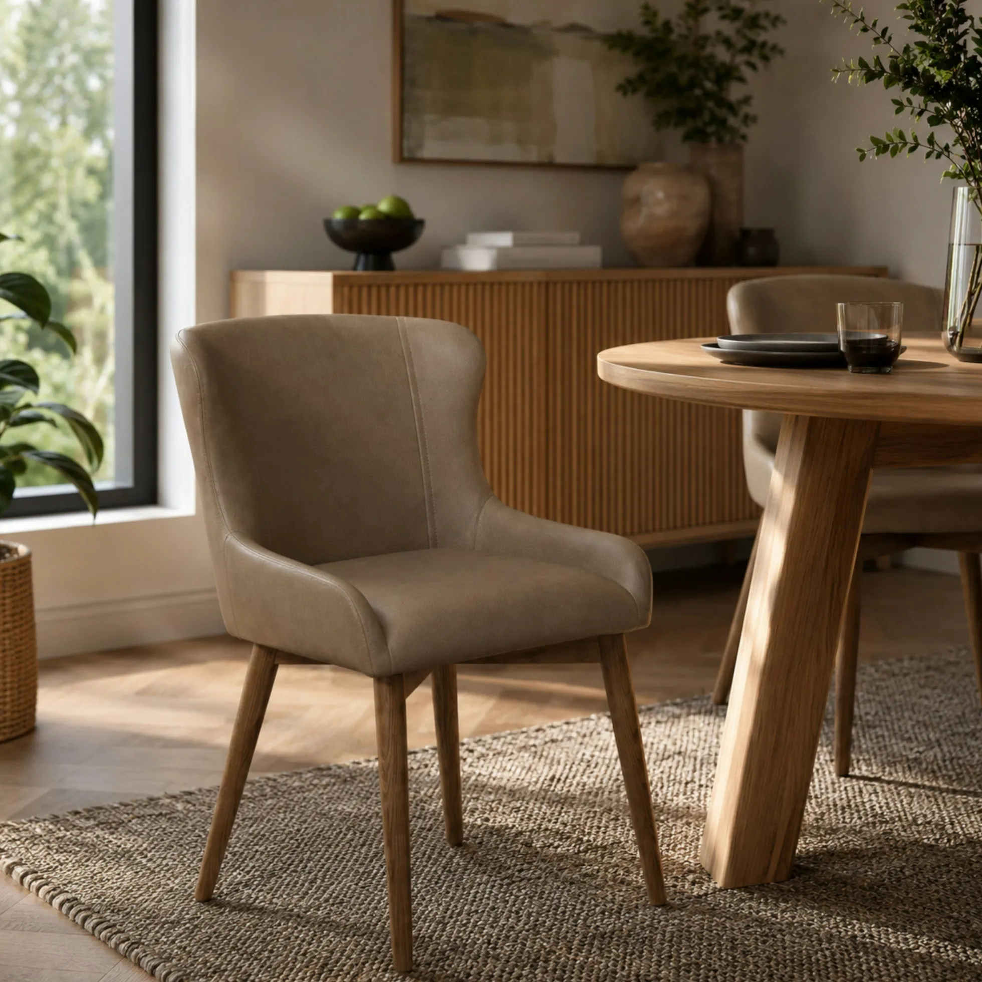 Chaise taupe vintage à dossier enveloppant (x2) LARIO