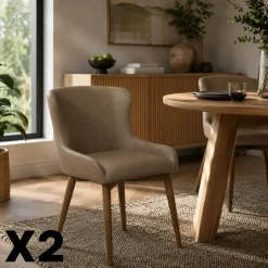 Chaise taupe vintage à dossier enveloppant (x2) LARIO