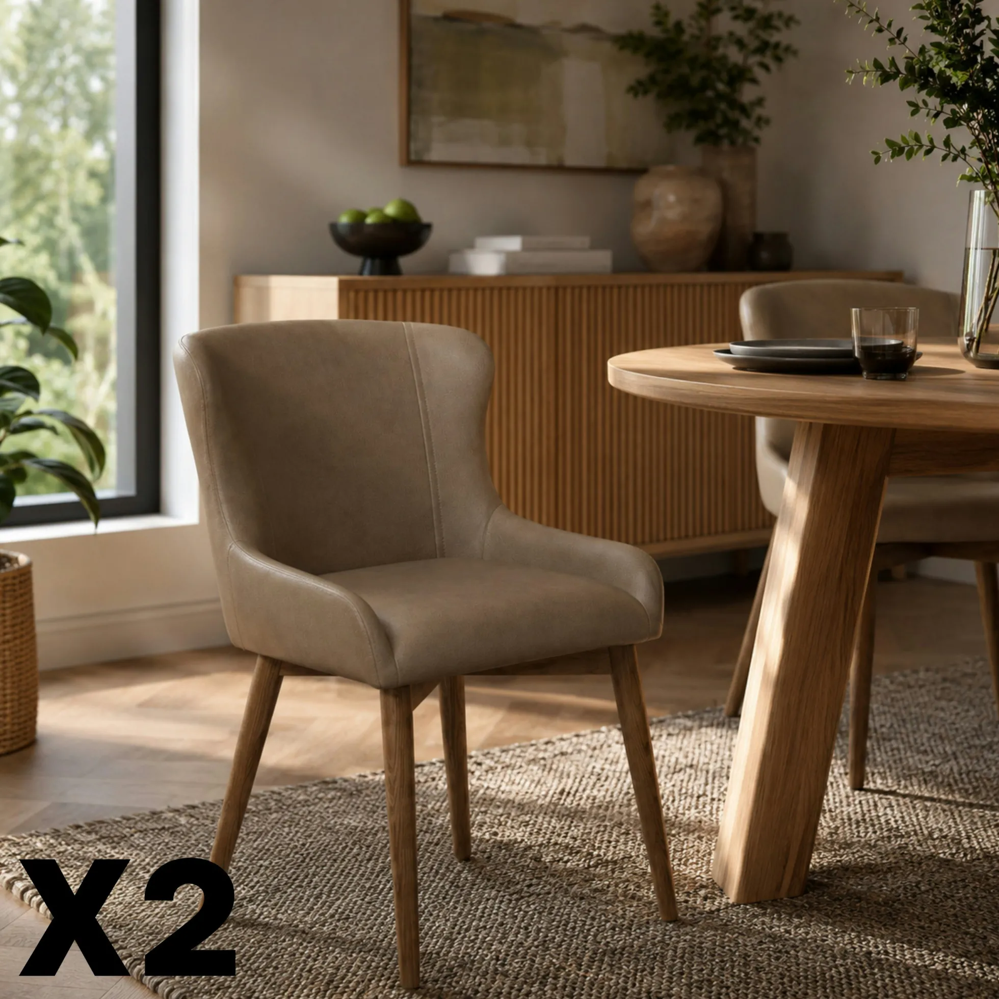 Chaise taupe vintage à dossier enveloppant (x2) LARIO