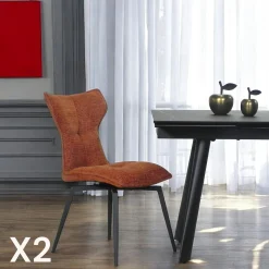 Chaise terracotta pivotante en velours avec passepoil (lot de 2) LOMBARDIE