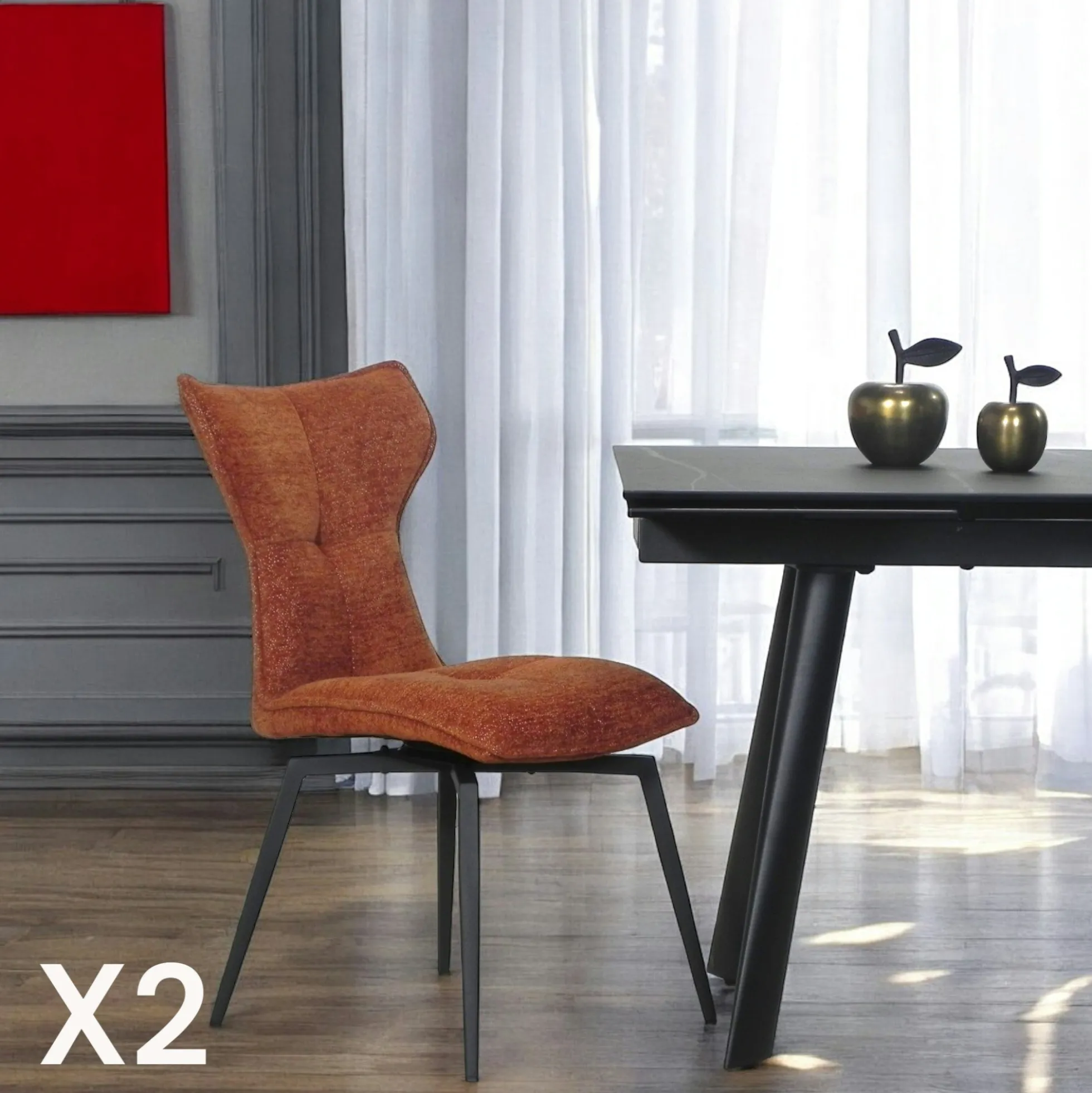 Chaise terracotta pivotante en velours avec passepoil (lot de 2) LOMBARDIE