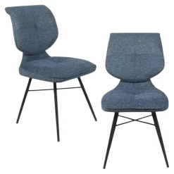 Chaise tissu bleu à dossier double (lot de 2) LIGURIE