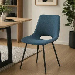 Chaise tissu bleu à dossier ouvert (lot de 2) LORA