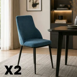 Chaise tissu bleu pieds métal noir (x2) AUREN