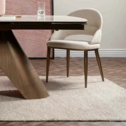 Chaise tissu écru à dos ouvert et pieds cuivrés (lot de 2) TREVI