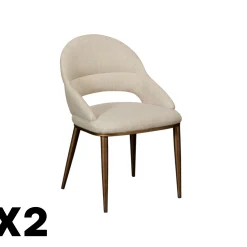Chaise tissu écru à dos ouvert et pieds cuivrés (lot de 2) TREVI