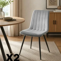 Chaise tissu gris clair à coutures verticales (x2) LORA