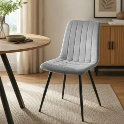 Chaise tissu gris clair à coutures verticales (x2) LORA