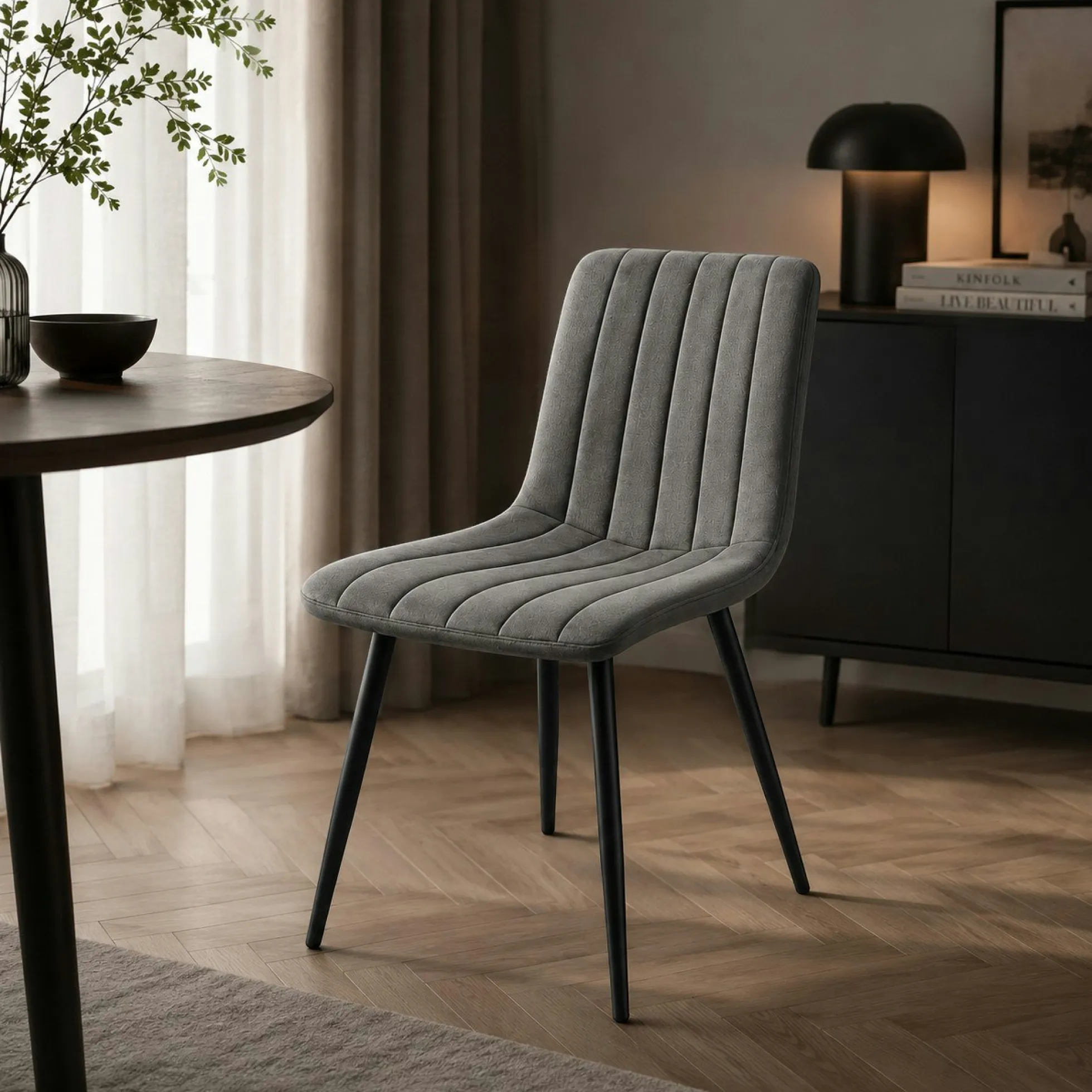 Chaise tissu gris foncé à coutures verticales (x2) LORA