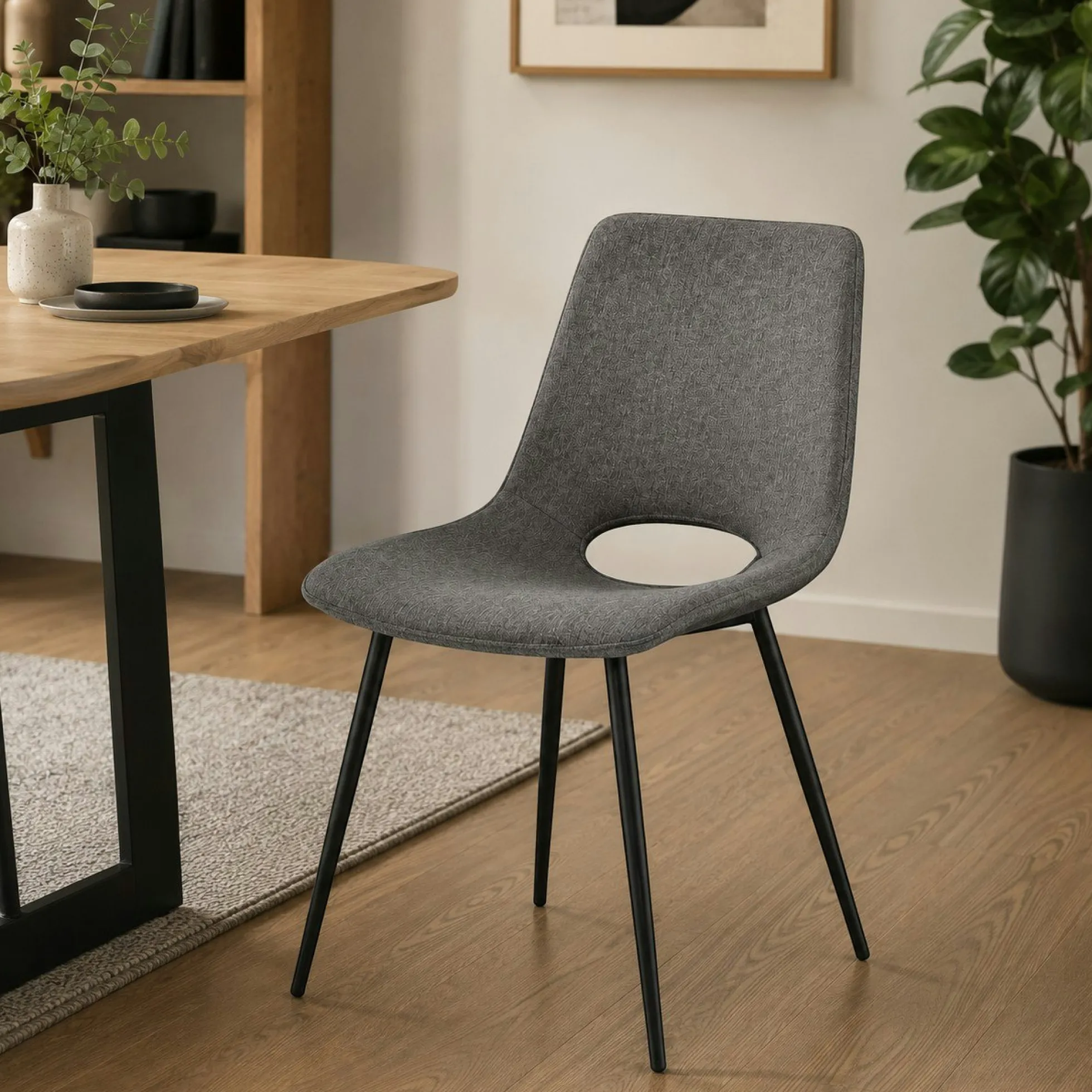 Chaise tissu gris foncé à dossier ouvert (lot de 2) LORA