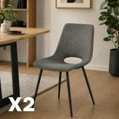 Chaise tissu gris foncé à dossier ouvert (lot de 2) LORA