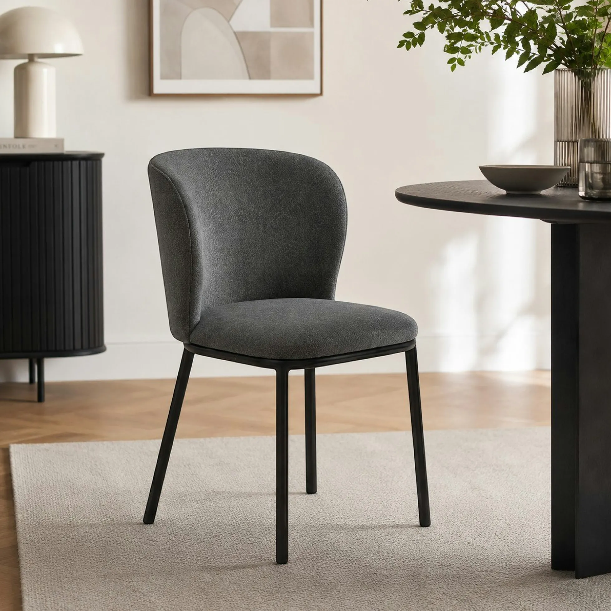 Chaise tissu gris foncé dossier courbe (x2) AUREN
