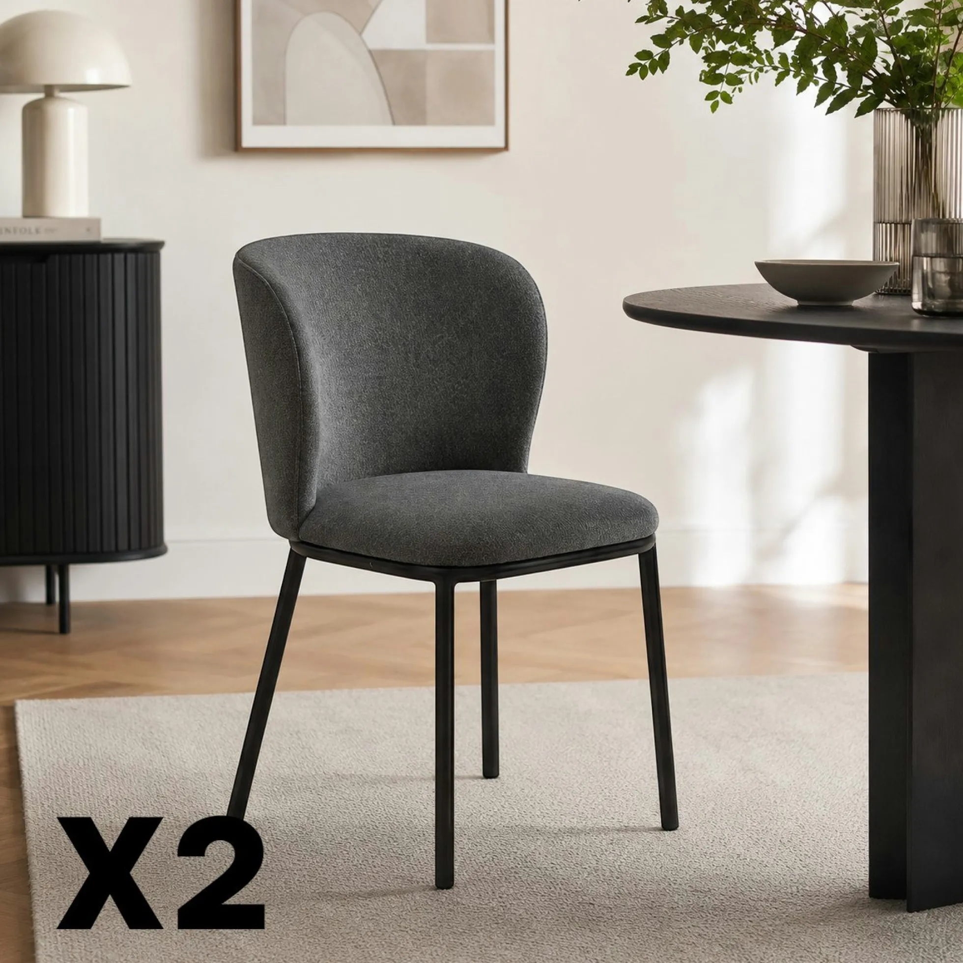 Chaise tissu gris foncé dossier courbe (x2) AUREN