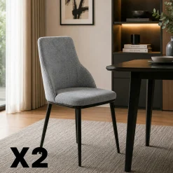 Chaise tissu gris pieds métal noir (x2) AUREN