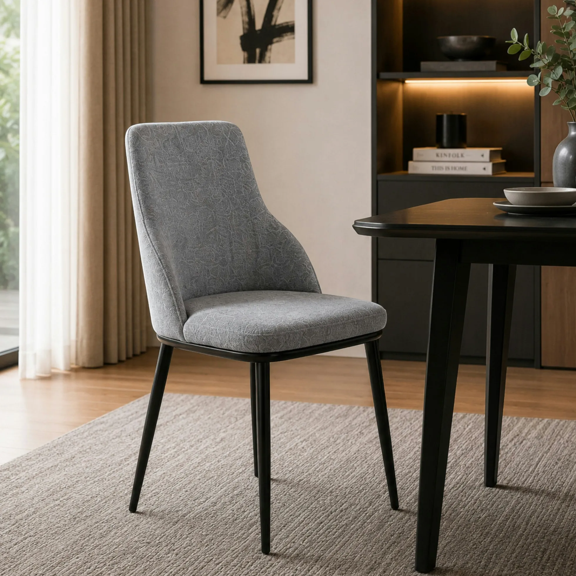 Chaise tissu gris pieds métal noir (x2) AUREN