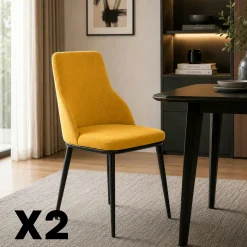 Chaise tissu jaune pieds métal noir (x2) AUREN