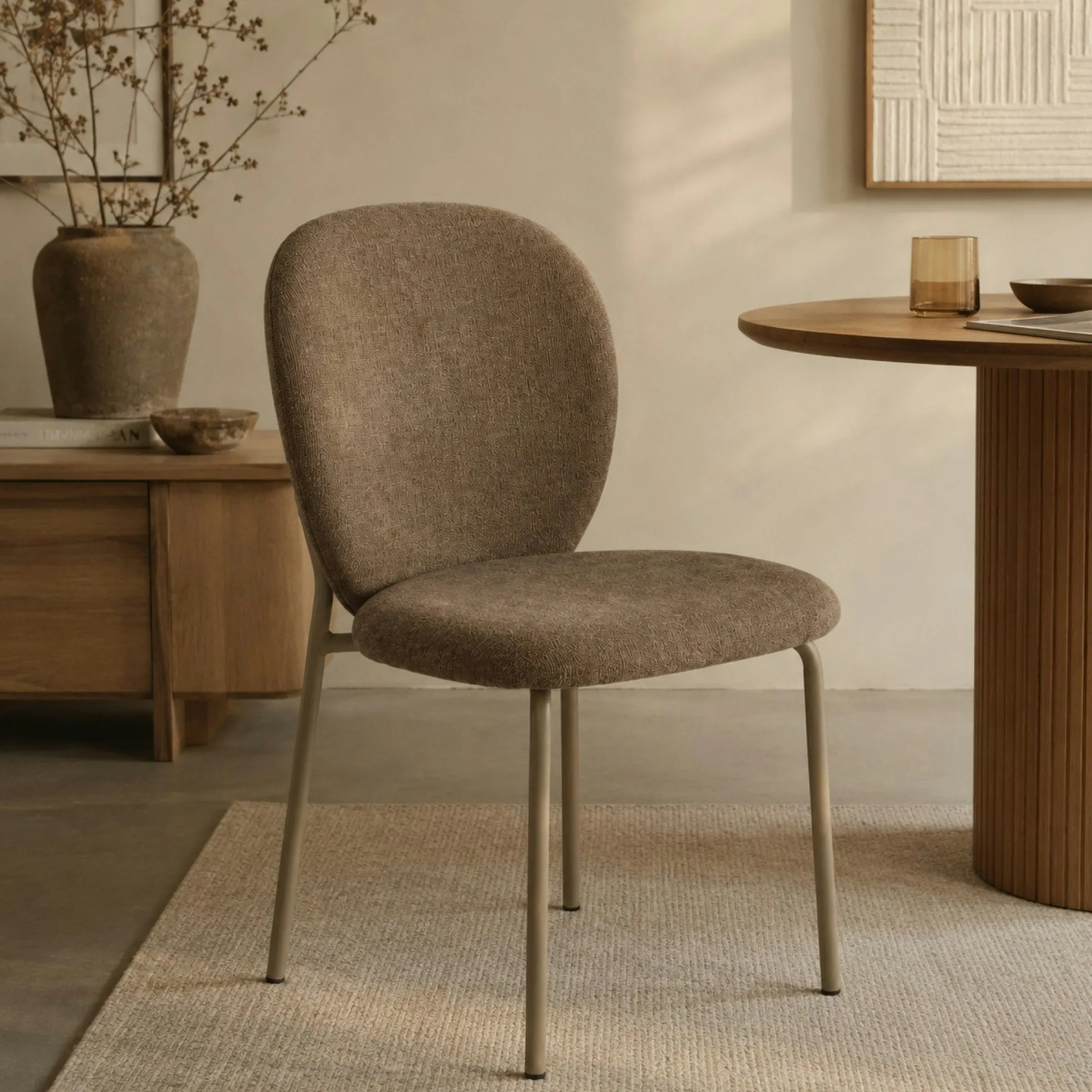 Chaise tissu marron design arrondi (lot de 2) LORA