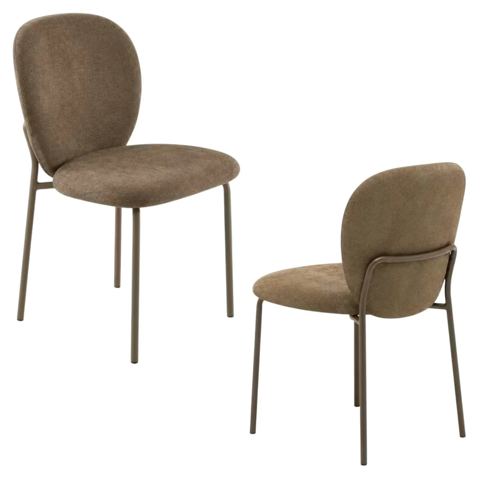 Chaise tissu marron design arrondi (lot de 2) LORA