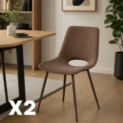 Chaise tissu marron à dossier ouvert (lot de 2) LORA