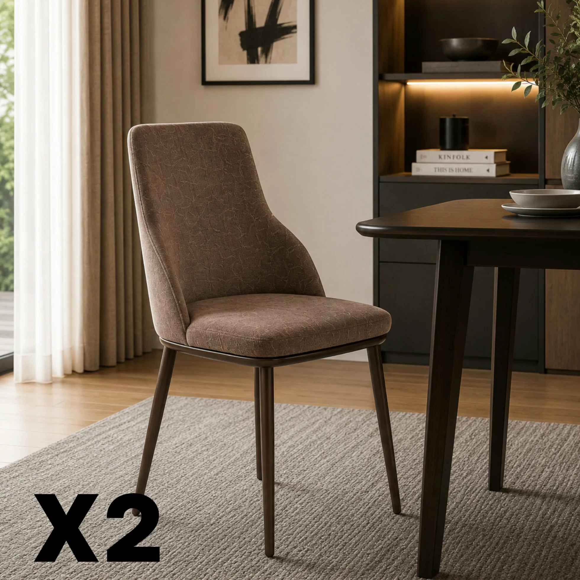 Chaise tissu marron pieds bronze (x2) AUREN