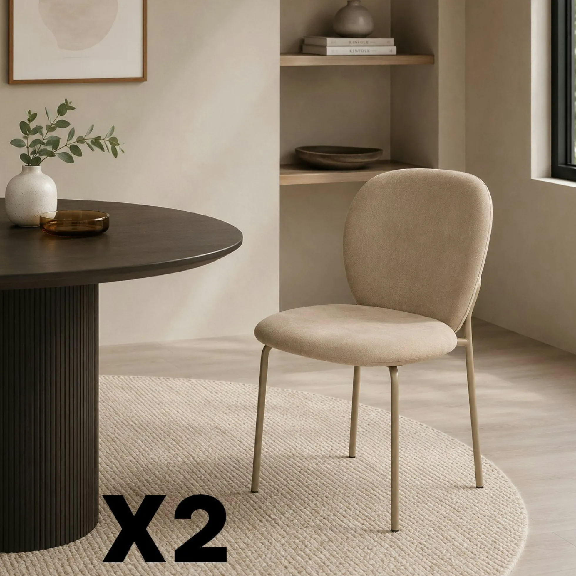 Chaise tissu taupe design arrondi (lot de 2) LORA