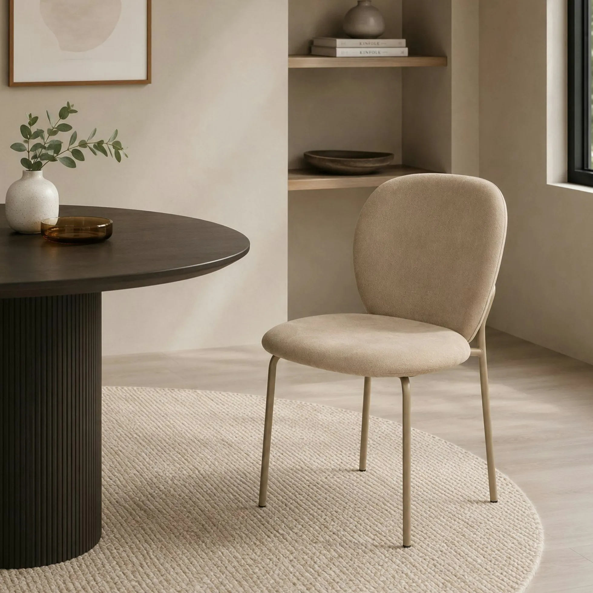 Chaise tissu taupe design arrondi (lot de 2) LORA