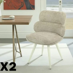 Chaise tissu taupe à dossier structuré (lot de 2) CORTINA