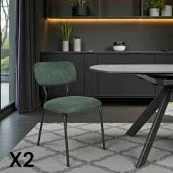 Chaise tissu vert foncé style écolier (lot de 2) MALANG
