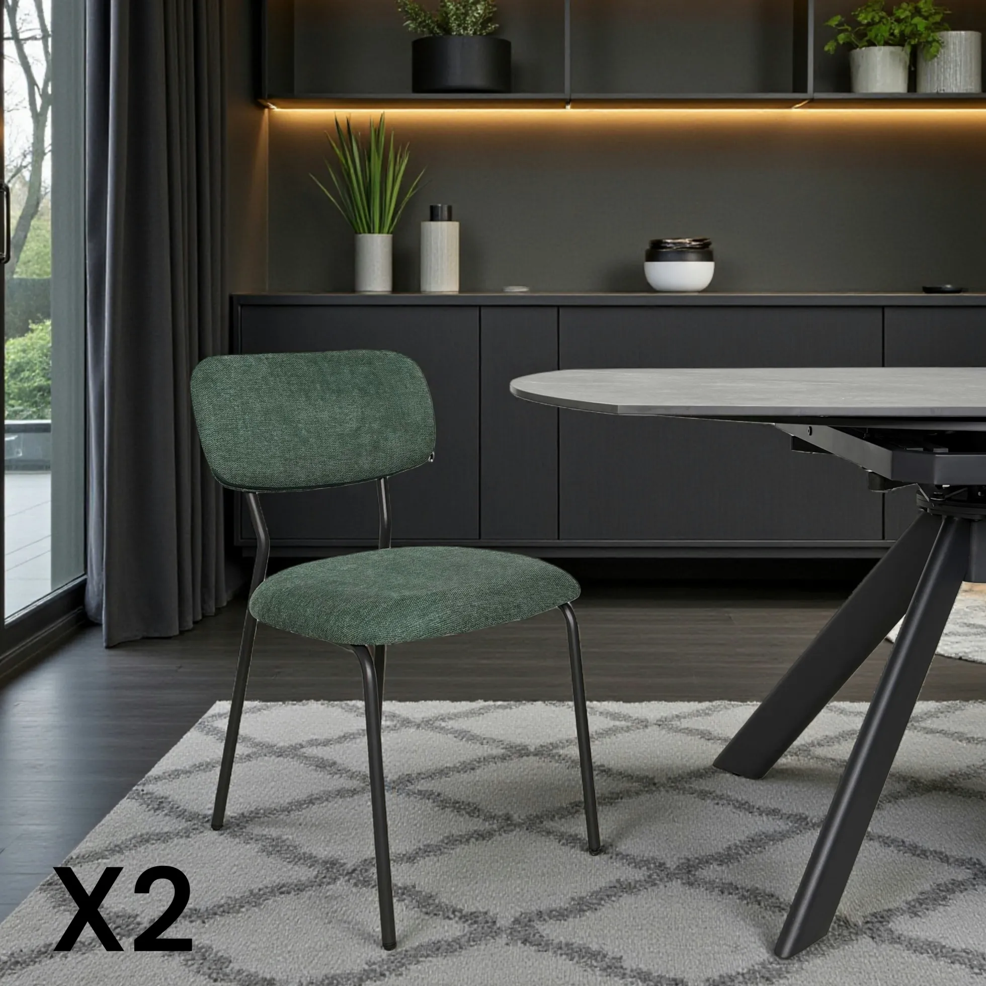 Chaise tissu vert foncé style écolier (lot de 2) MALANG