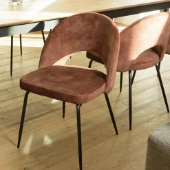 Chaise velours acajou dossier demi-lune (lot de 2) TIM