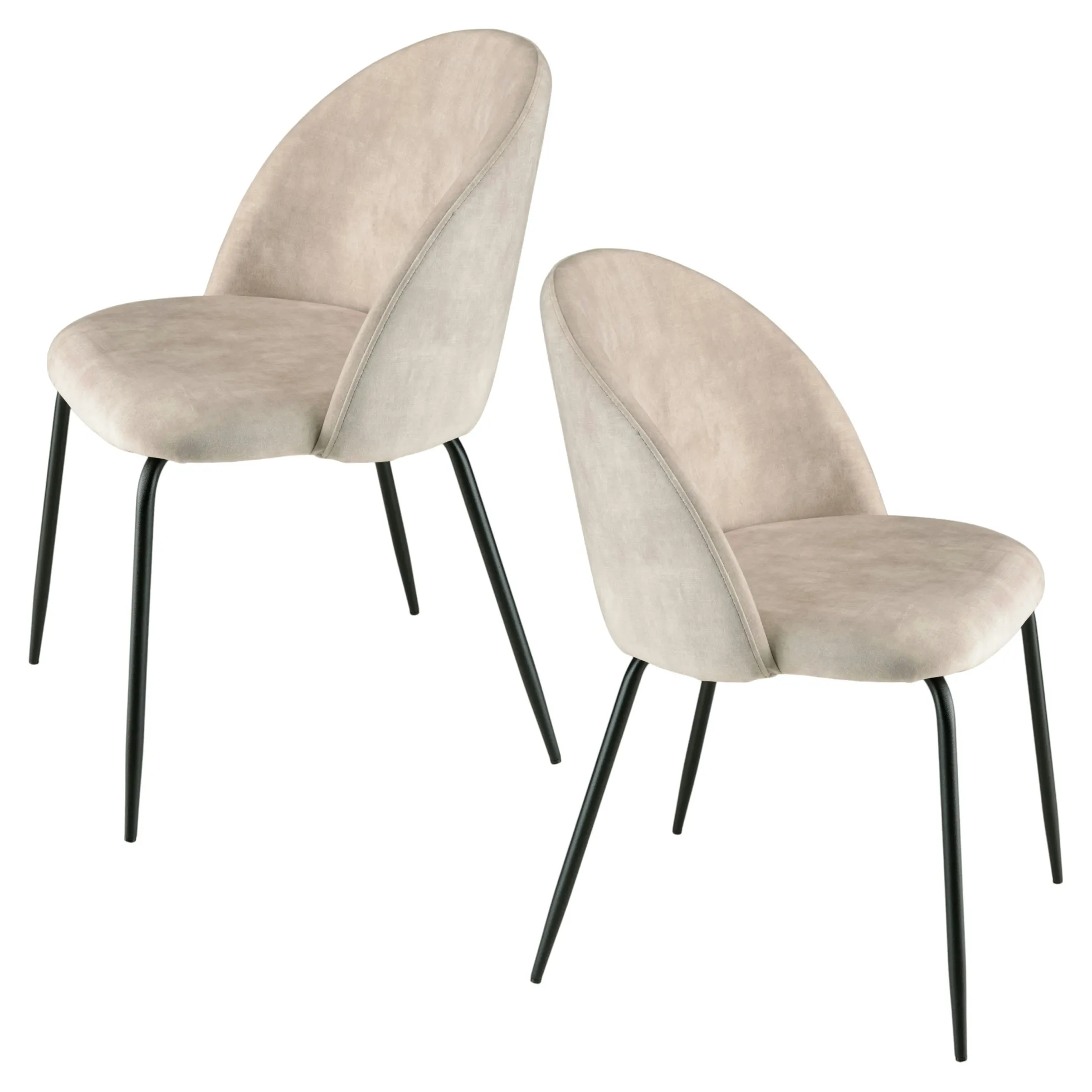 Chaise velours beige dossier galbé (lot de 2) TIM