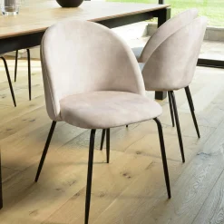 Chaise velours beige dossier galbé (lot de 2) TIM