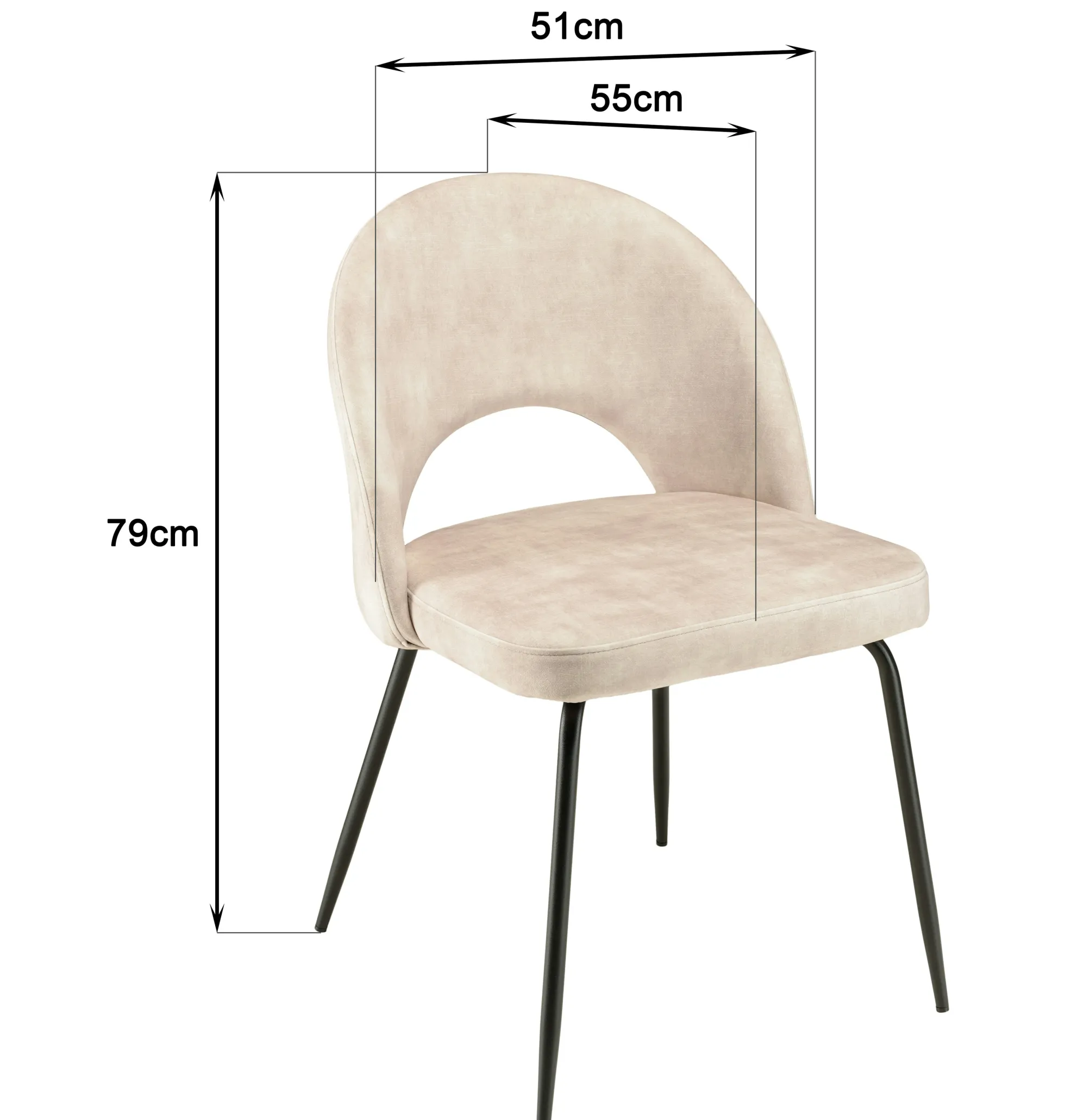 Chaise velours beige dossier demi-lune (lot de 2) TIM