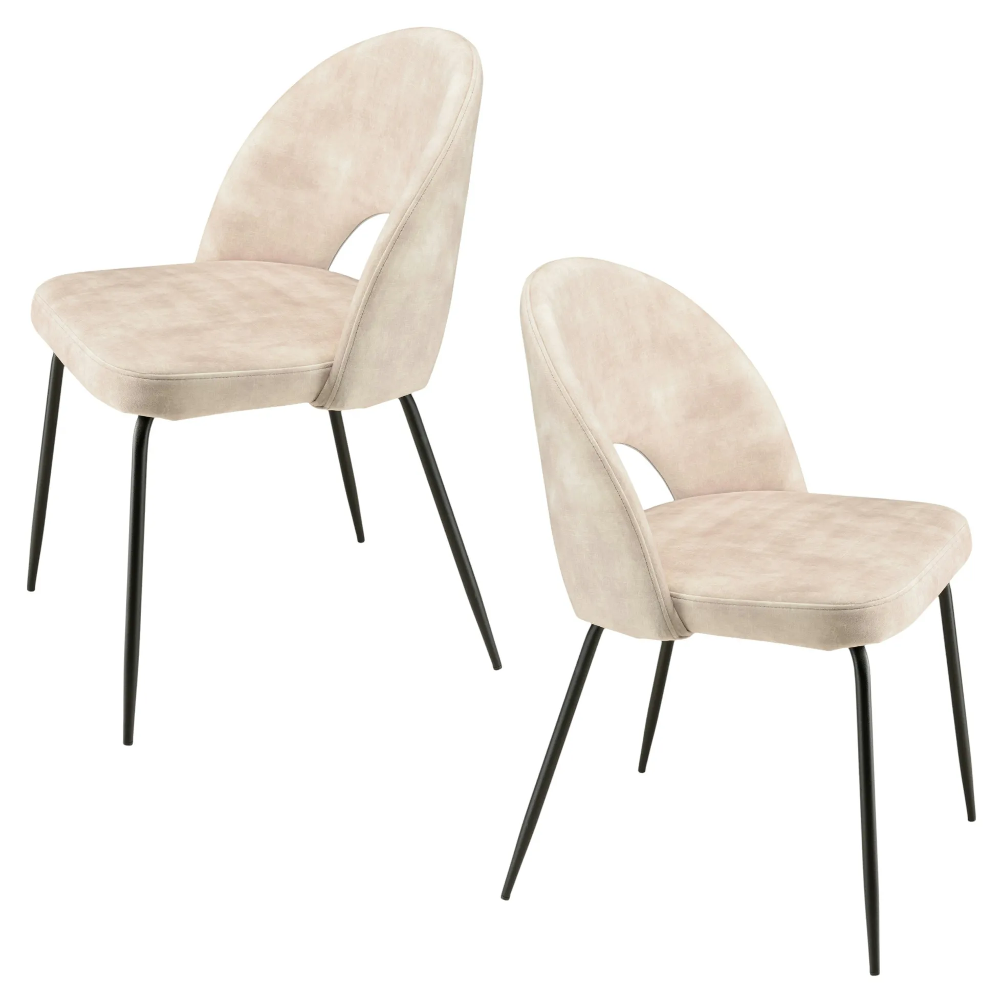 Chaise velours beige dossier demi-lune (lot de 2) TIM