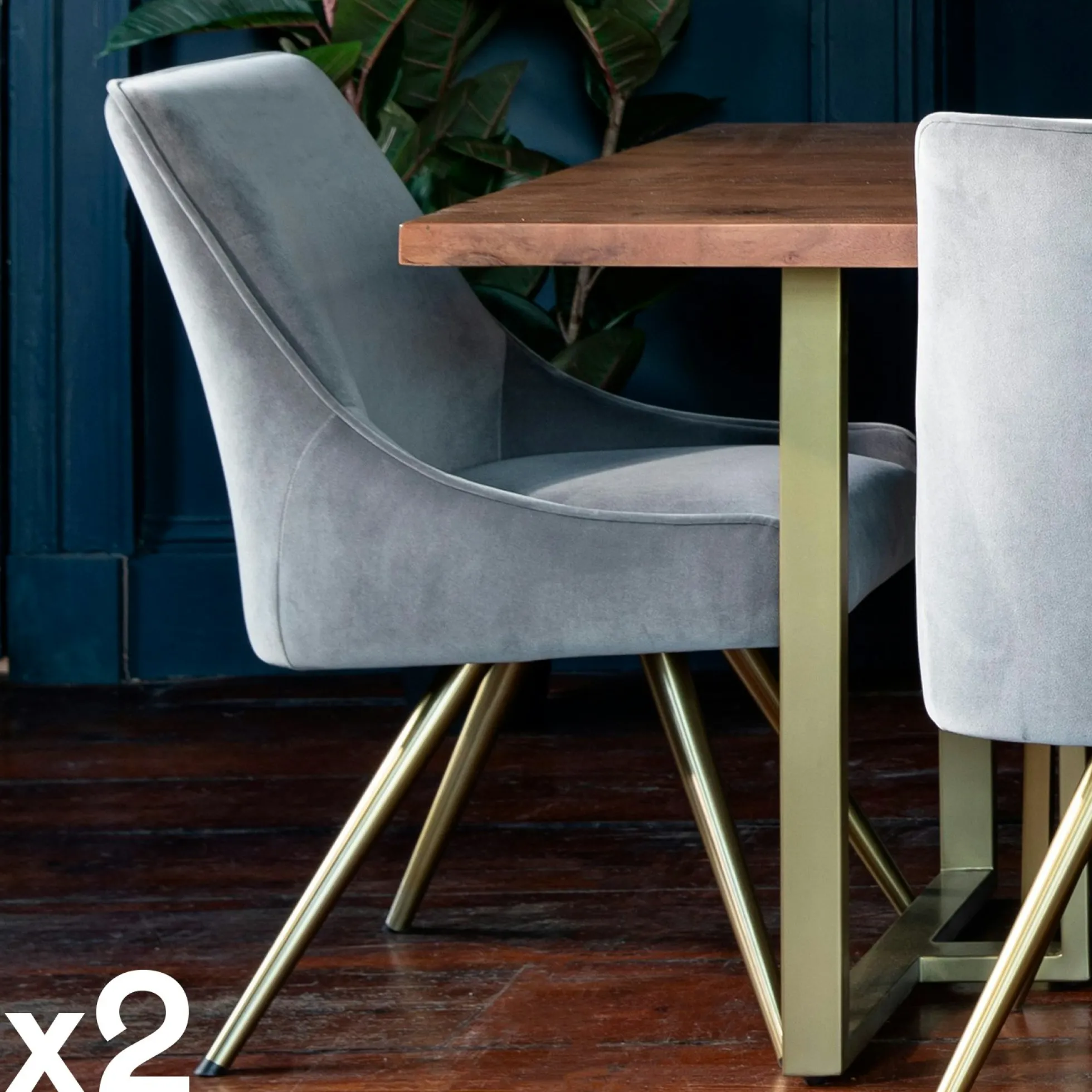 Chaise velours gris (lot de 2) HOBART