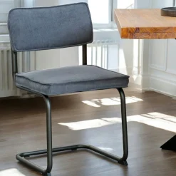 Chaise velours gris piètement luge (lot de 2) MALMOE