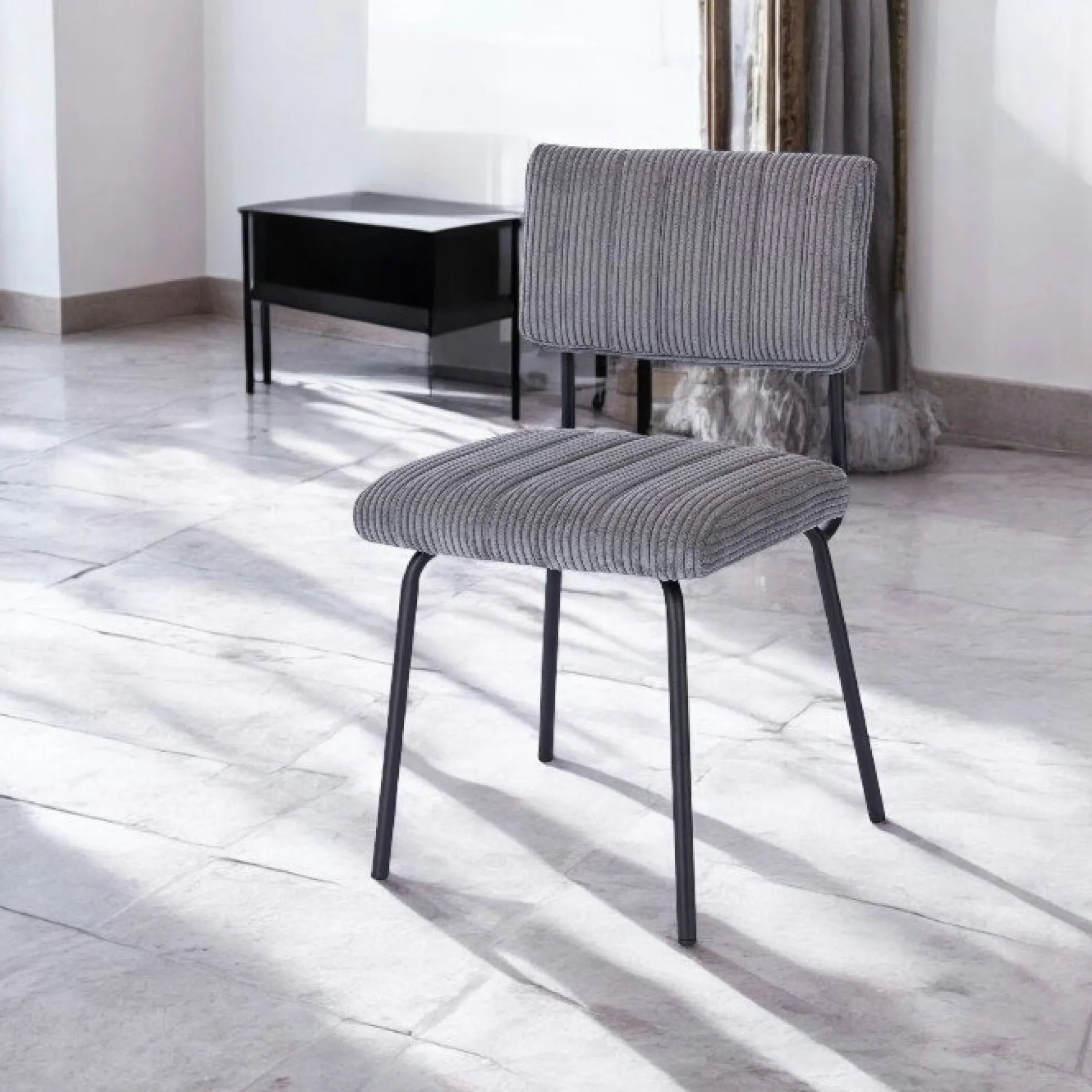 Chaise velours grosses côtes gris (lot de 2) IENA