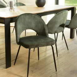 Chaise velours vert dossier demi-lune (lot de 2) TIM