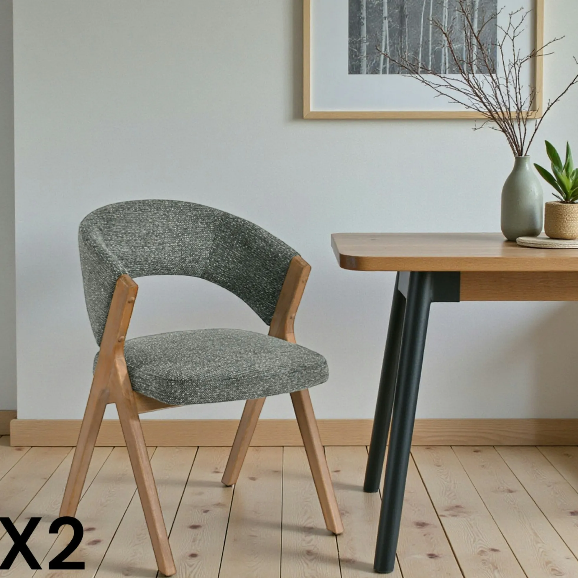 Chaise verte bois et tissu, forme ronde (lot de 2) AGADE