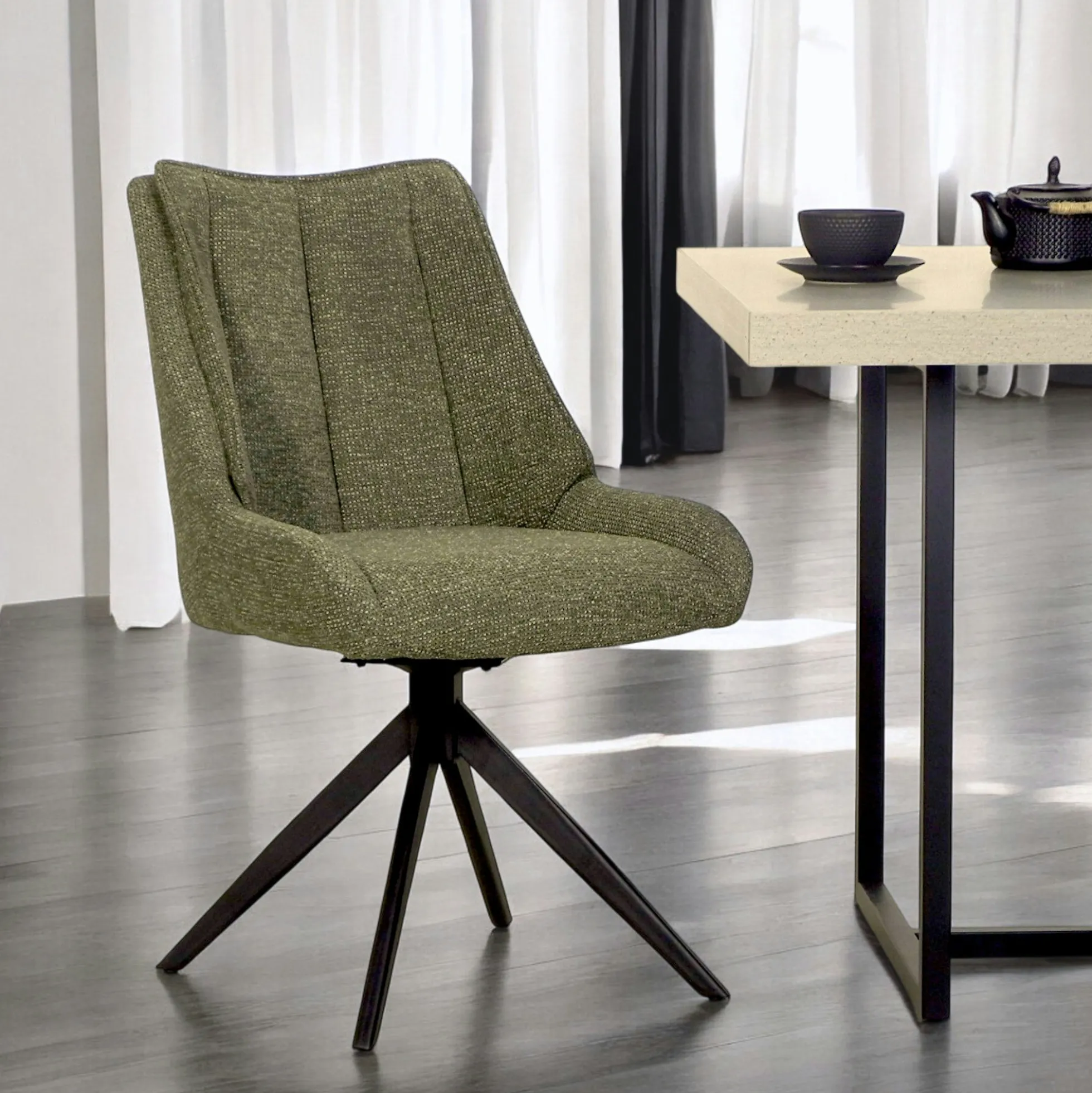Chaise vert foncé pivotante en velours texturé (lot de 2) IENA