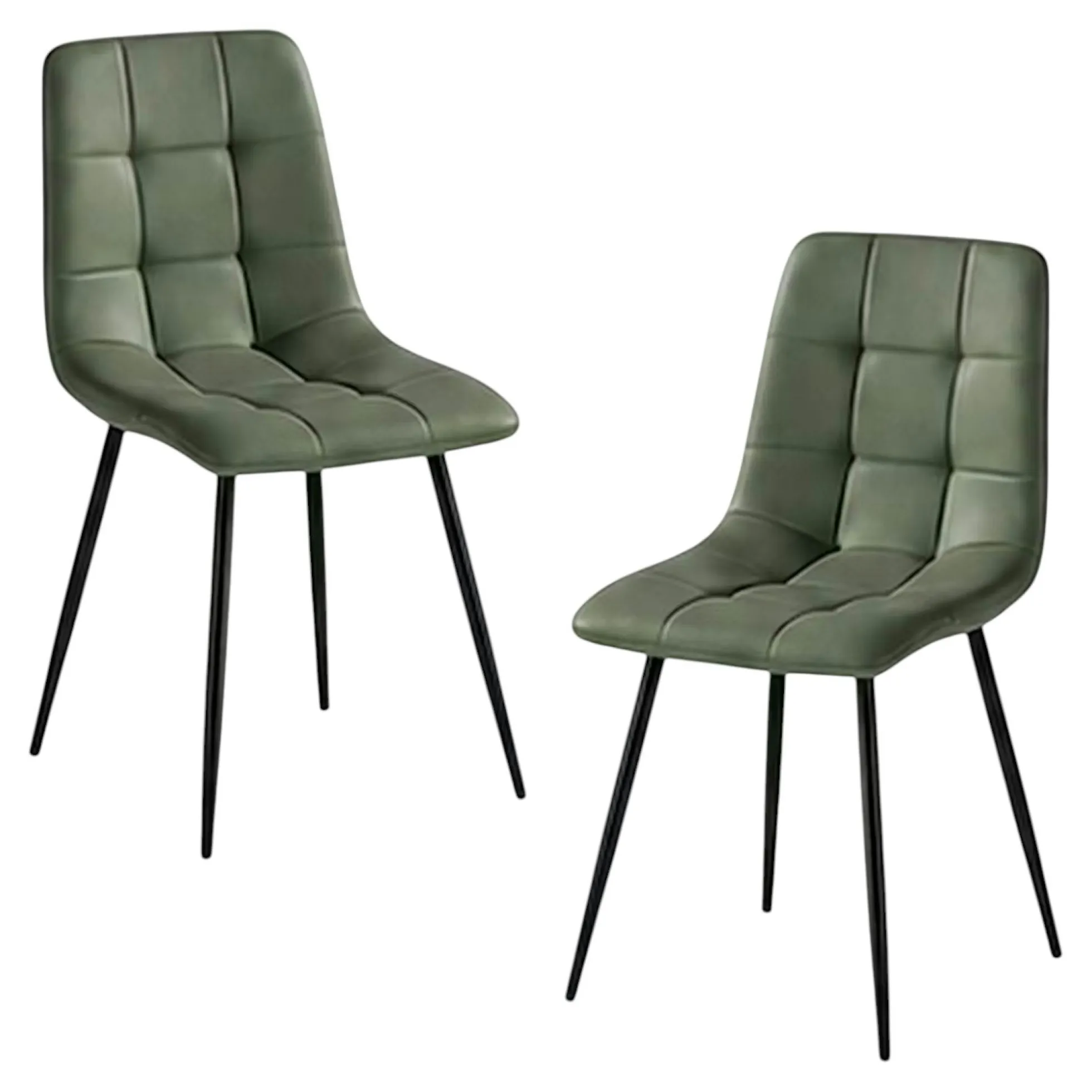 Chaise vert olive motif damier (lot de 2) LORA