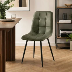 Chaise vert olive motif damier (lot de 2) LORA